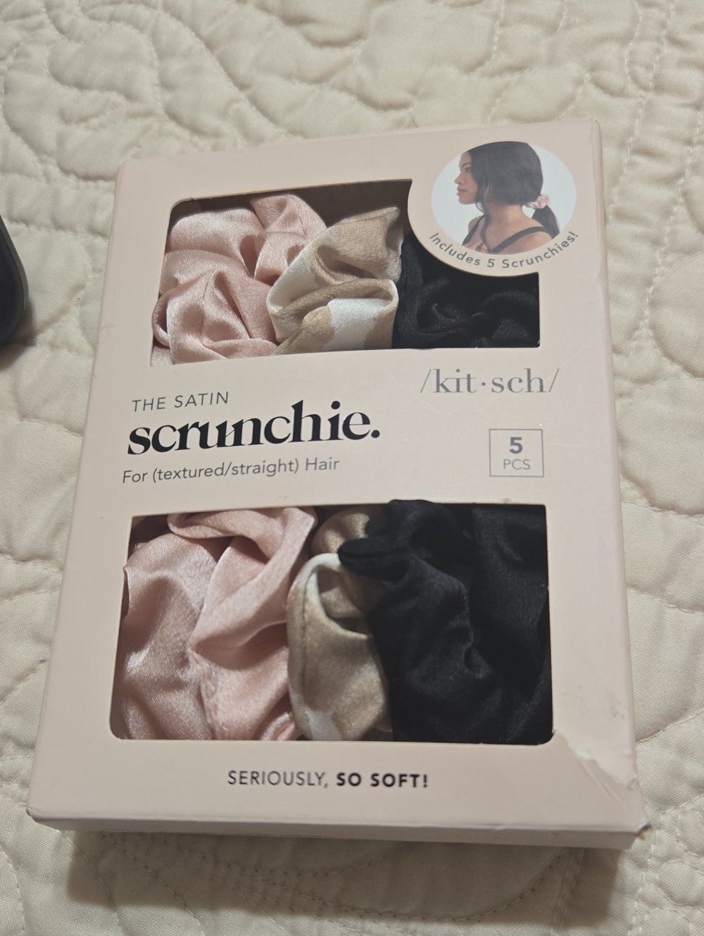 Kitsch Satin Scrunchie Pack - Pink, Champagne, Black (5 pcs)